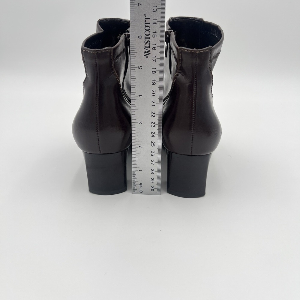 Franco Sarto Brown Leather Ankle Boots Block Heel Side Zip Women's 8M - Picture 3 of 11